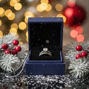 Swarovski Engagement & Wedding Ring Set – Sterling Silver, Like New